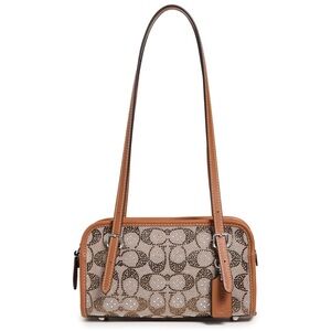 New Coach Brown Signature Jacquard Shoulder Swing Zip Bag 20  with Leather Trim